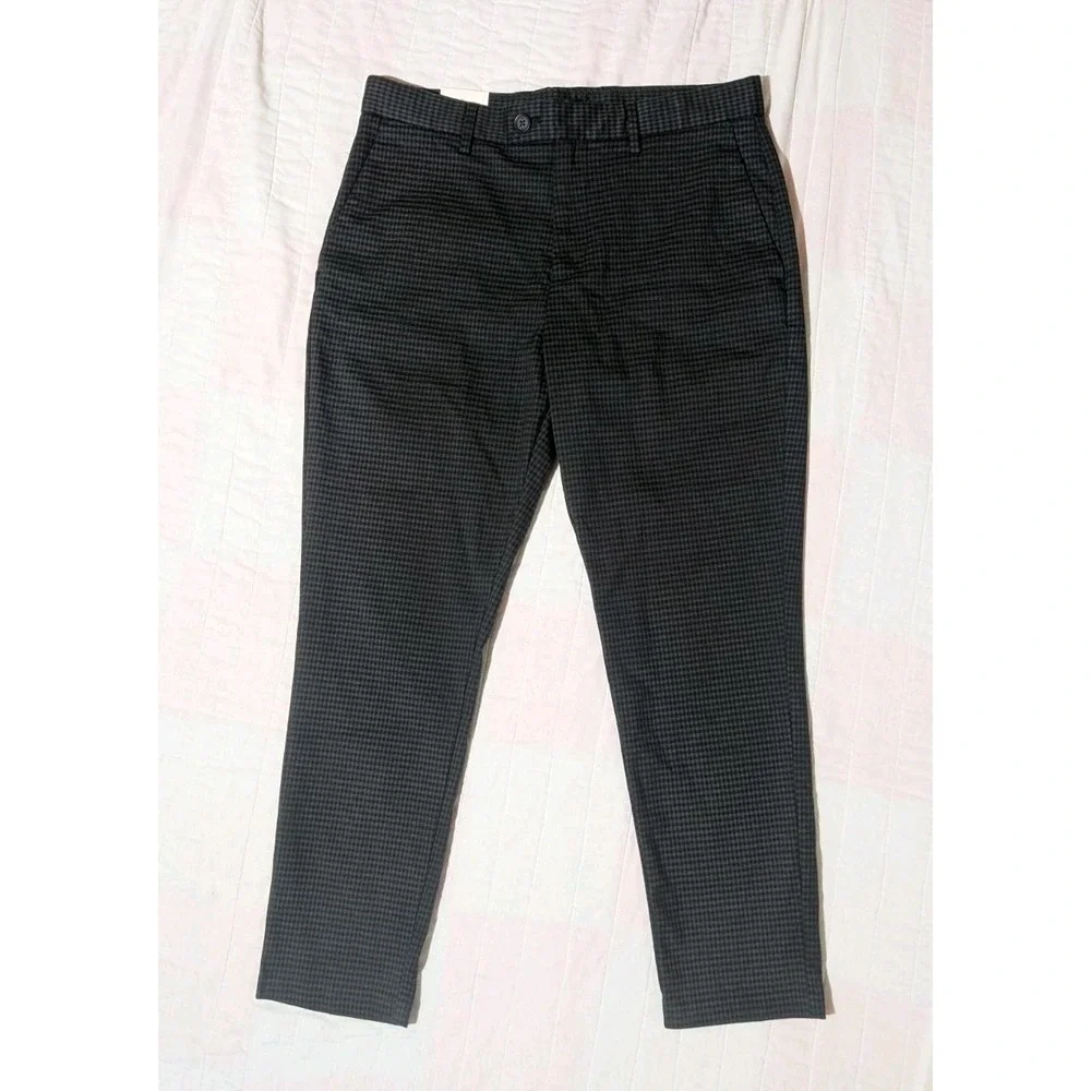 Banana Republic Grayson Slim Tapered Ankle Travel Pants 32x28 Gray Gingham NWT